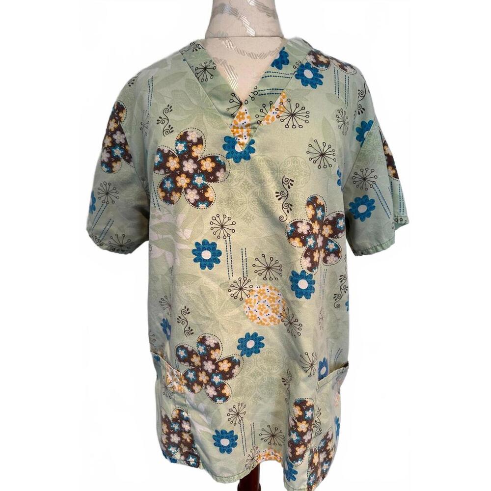 Koi Floral Print Medical Scrubs Set - Top- L & Pants- Medium Tall - Picture 2 of 9